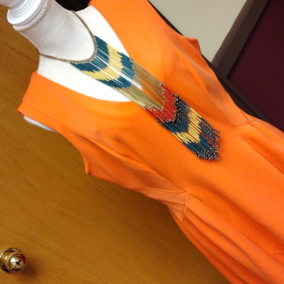 BEAUTIFUL PEACHY 🍑 CORAL WORTHINGTON BODYCON MIDI DRESS SZ 16 - Picture 2 of 7